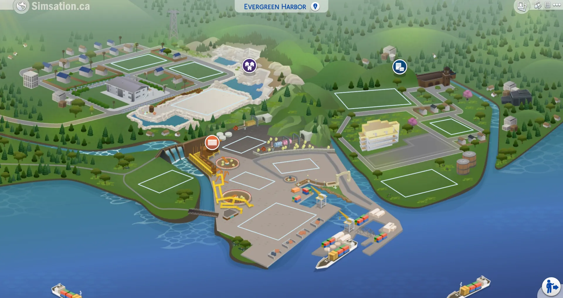 Unlabelled map of Evergreen Harbor showing bulldozed lots